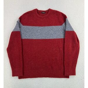 Z Zegna Sweater Mens Large Red Gray Striped Mohair Blend Crewneck Knit Pullover